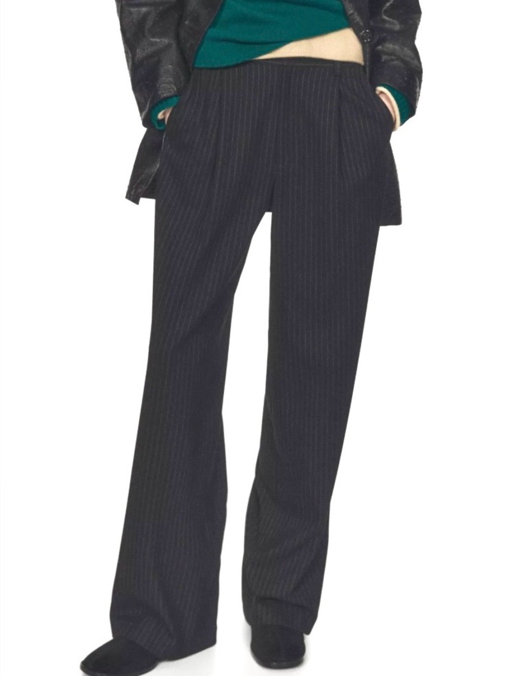 Massimo Dutti Wide leg Pinstripe Trousers Black Womens 6 Office Business‎ casual